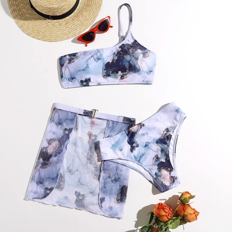 

3pack Marble Print Bikini Swimsuit, Multicolor