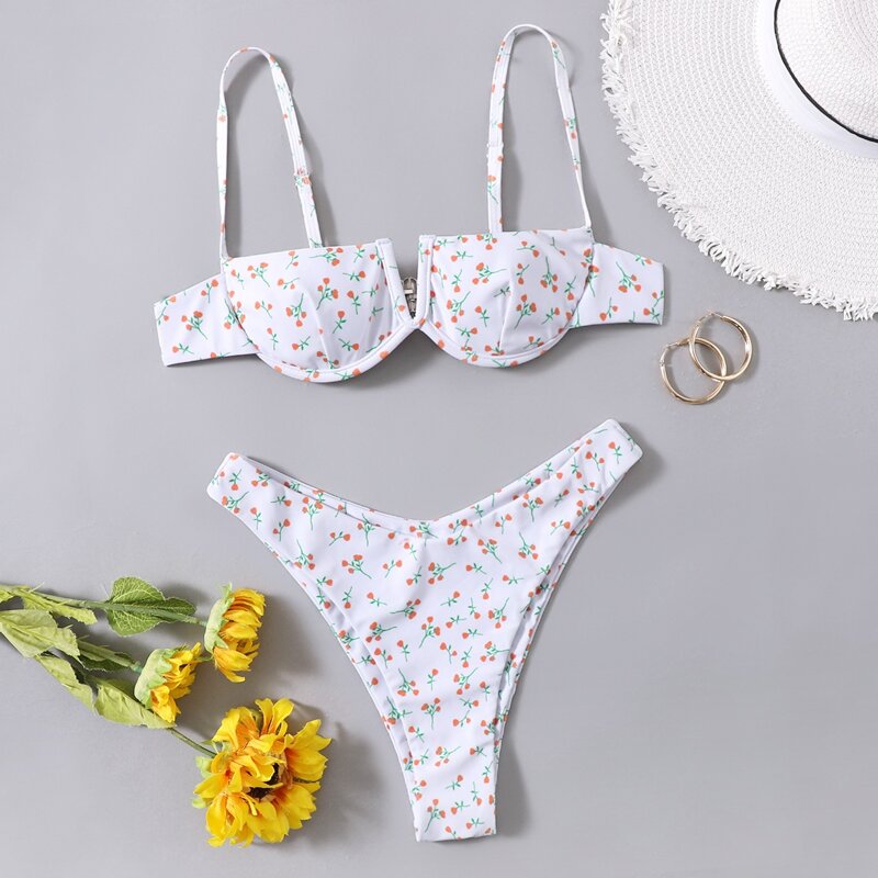 

Ditsy Floral High Cut Bikini Swimsuit, White