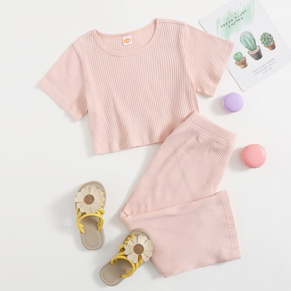 

Toddler Girls Rib-knit Tee With Pants, Baby pink