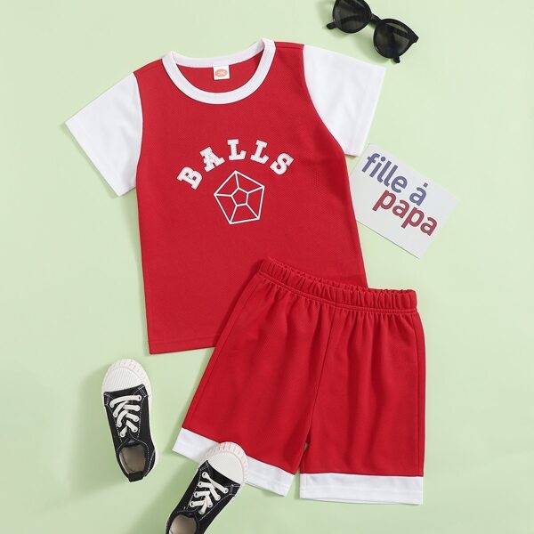 

Toddler Boys Letter Graphic Tee With Track Shorts, Red