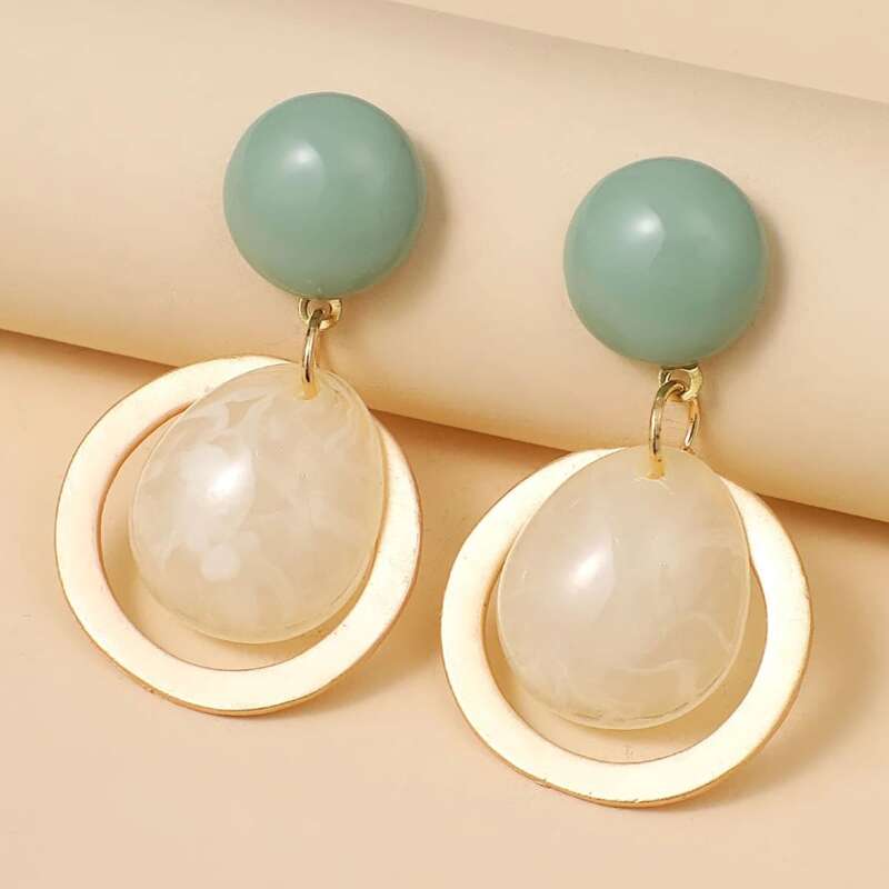 

1pair Geo Drop Earrings, Green