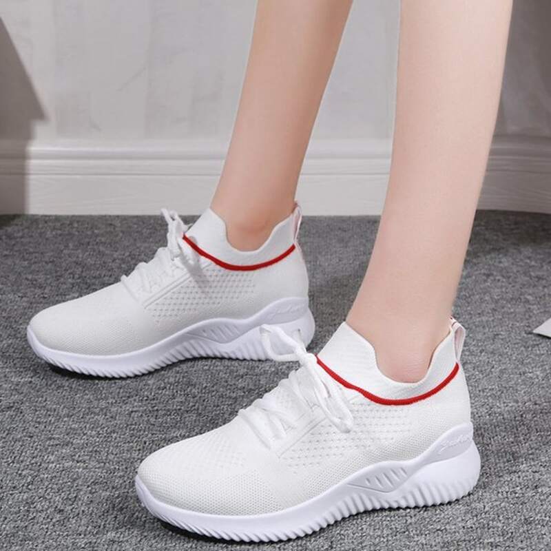 

Lace-up Knit Sneakers, White