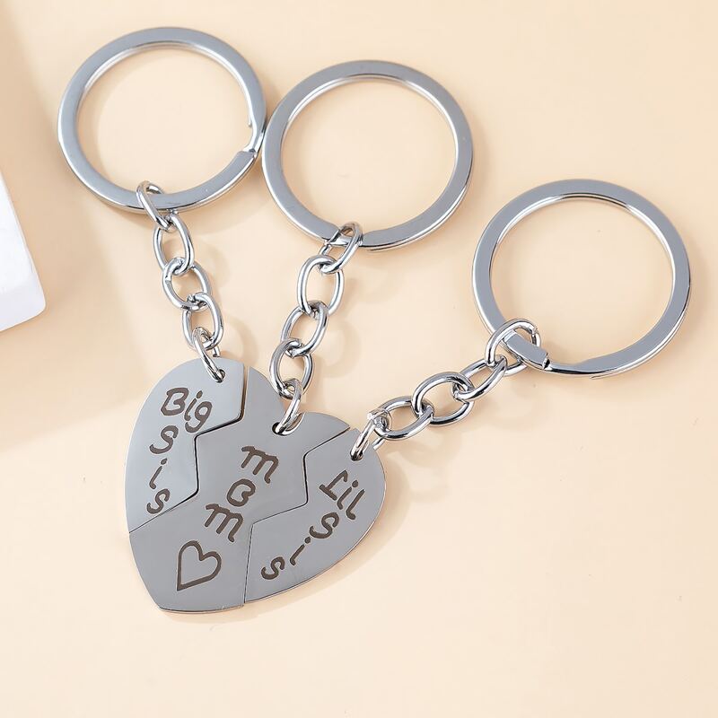 

3pcs Heart Spliced Keychain, Silver
