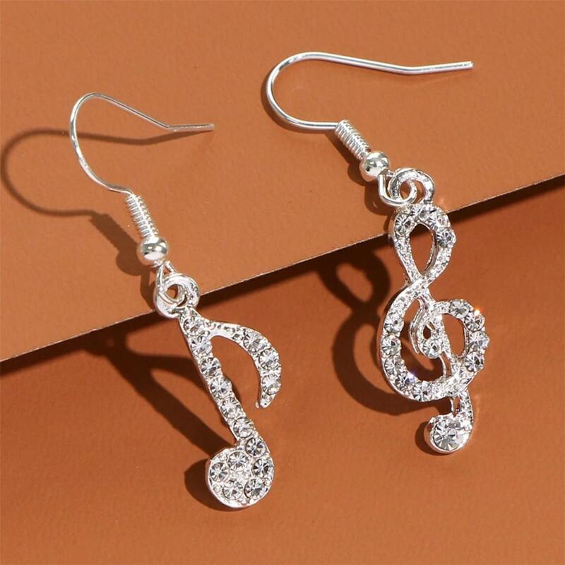 

Rhinestone Musical Note Drop Earrings, Silver
