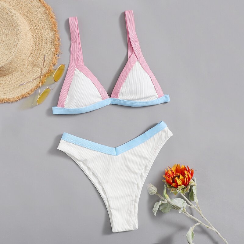 

Contrast Binding Cut-out Bikini Swimsuit, Multicolor
