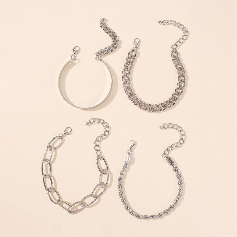 

4pcs Chunky Chain Bracelet, Silver