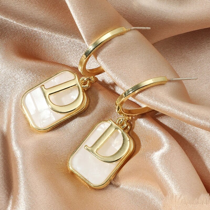 

Letter & Geo Drop Earrings, Gold