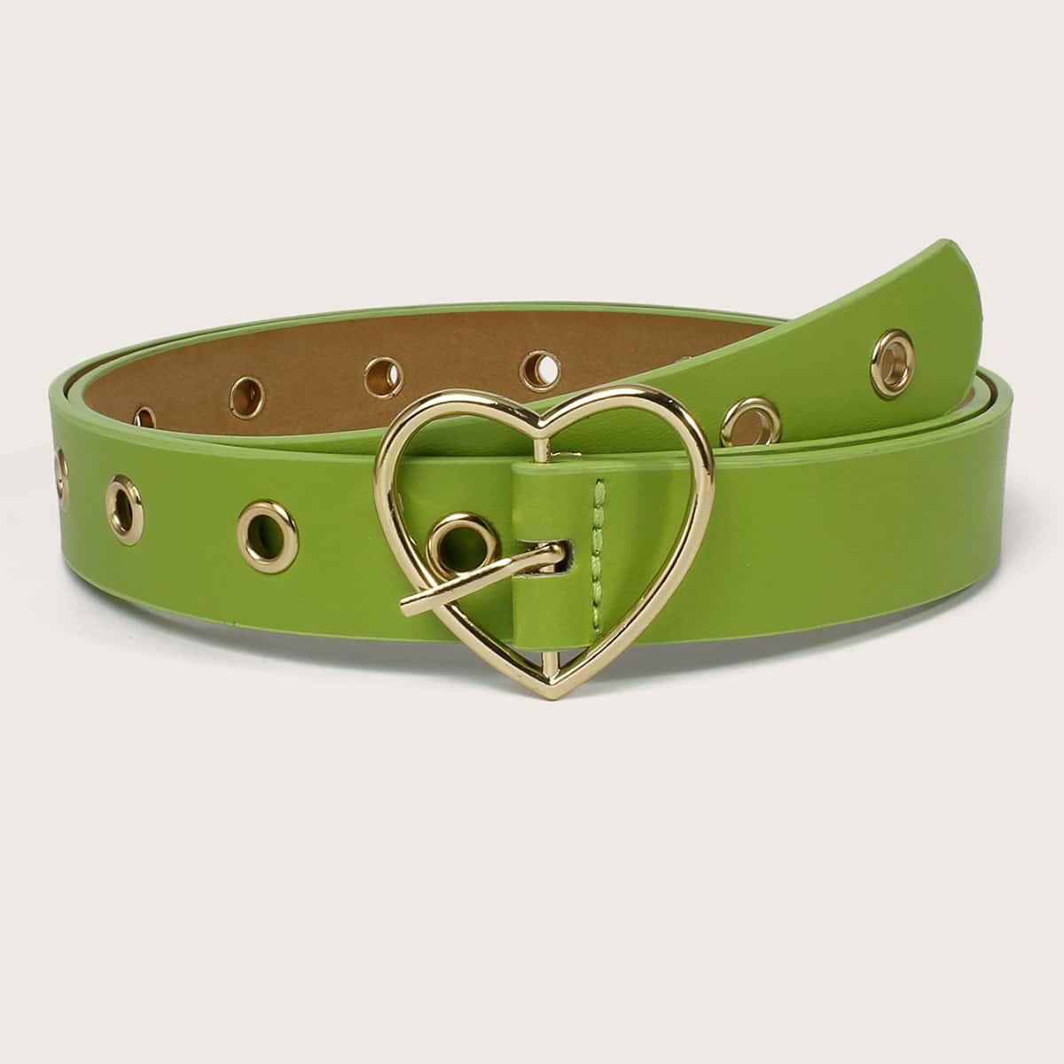 

Heart-Cutout Grommet Belt, Green