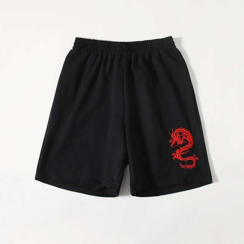 

Chinese Dragon Embroidery Shorts, Black
