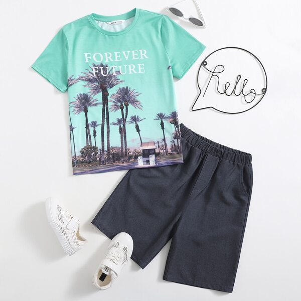 

Boys Tropical & Letter Graphic Tee And Shorts Set, Multicolor
