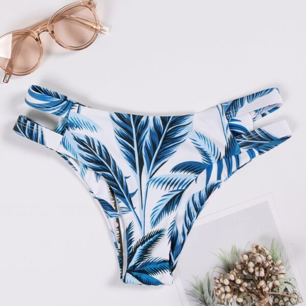 

Tropical Cut-out Side Bikini Panty, Blue and white