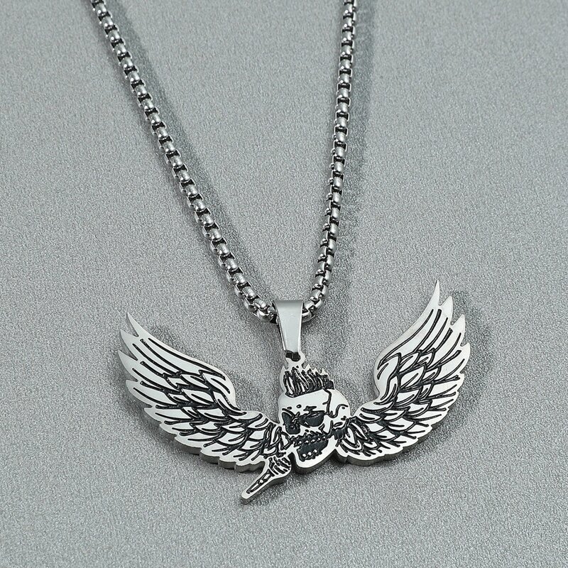 

Guys Skull Charm Necklace, Silver