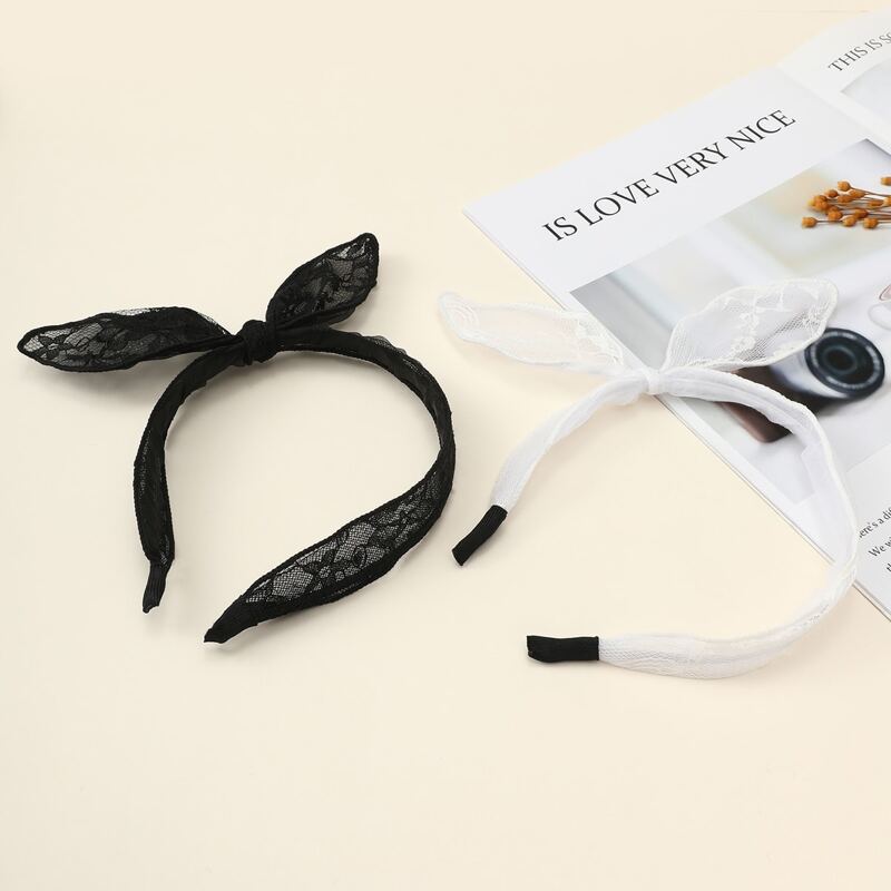 

2pcs Lace Knot Headband, Black and white