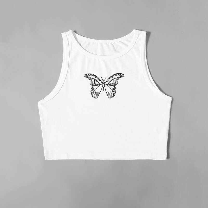 

Butterfly Graphic Tank Top, White
