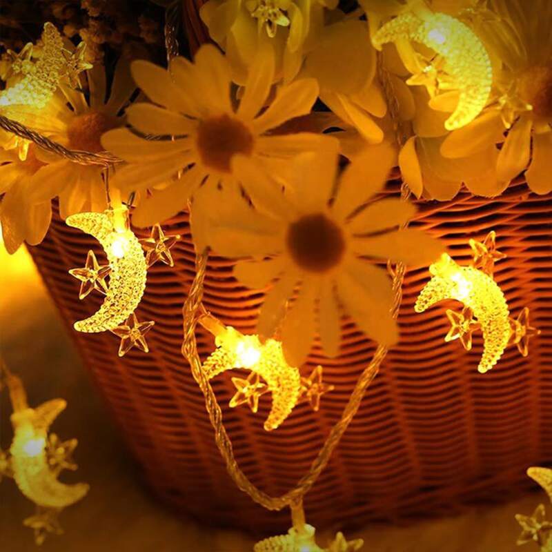 

1pc Ramadan String Light With 20pcs Moon Shaped Bulb, Yellow