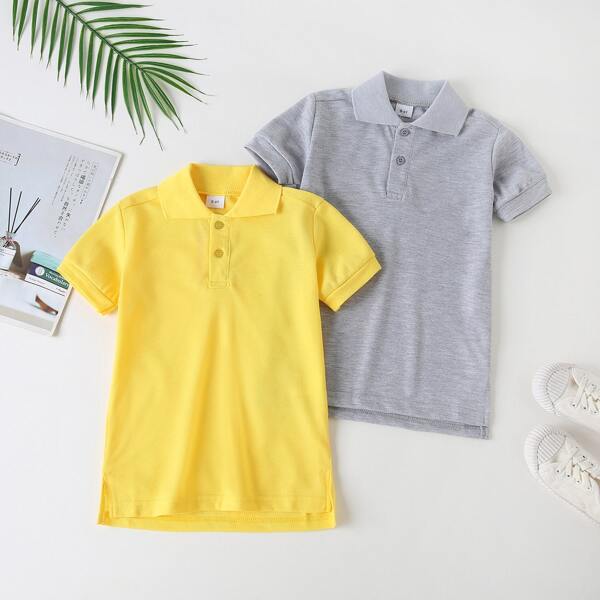 

Boys 2pcs Solid High Low Polo Shirt, Multicolor
