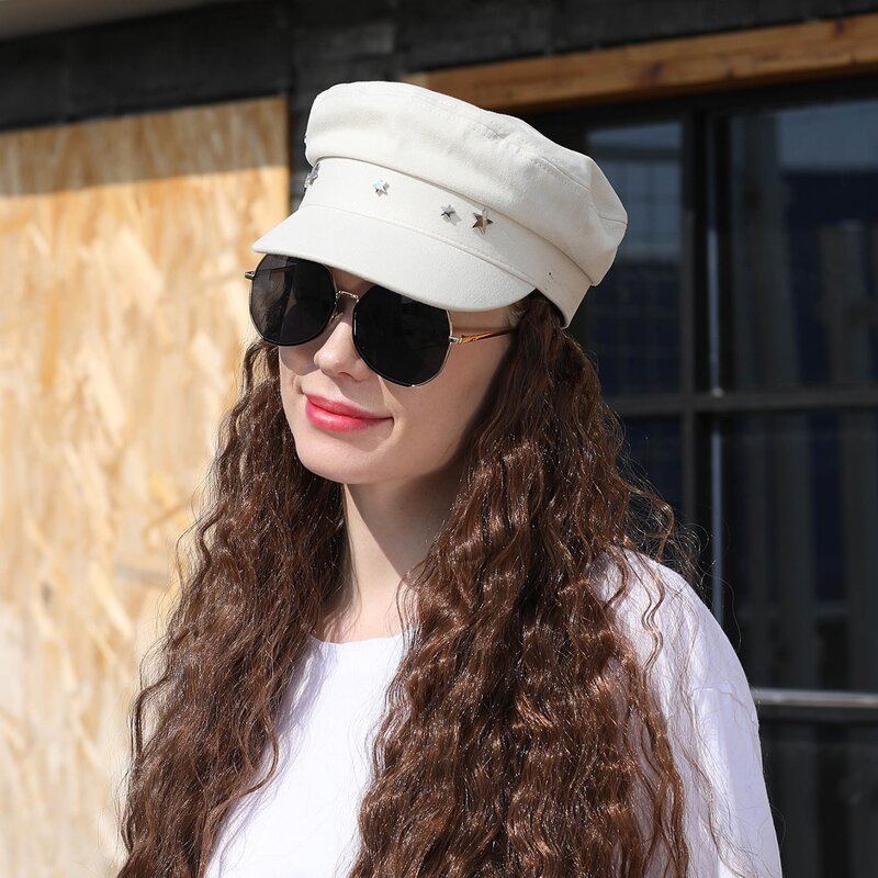 

Natural Long Curly Wig With Baker Boy Cap, Brown