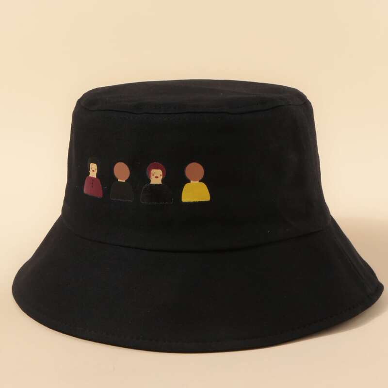 

Cartoon Print Bucket Hat, Black