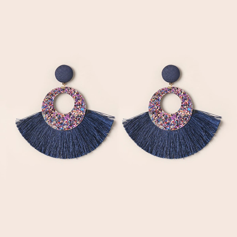 

Sequin & Tassel Decor Drop Earrings, Navy blue