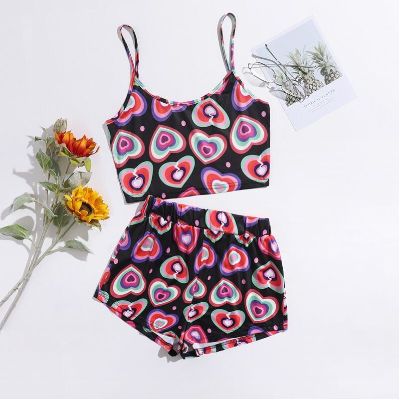 

Heart Print Cami Pajama Set, Multicolor