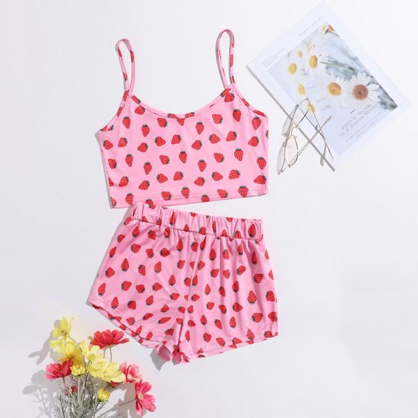 

Strawberry Print Cami Pajama Set, Pink