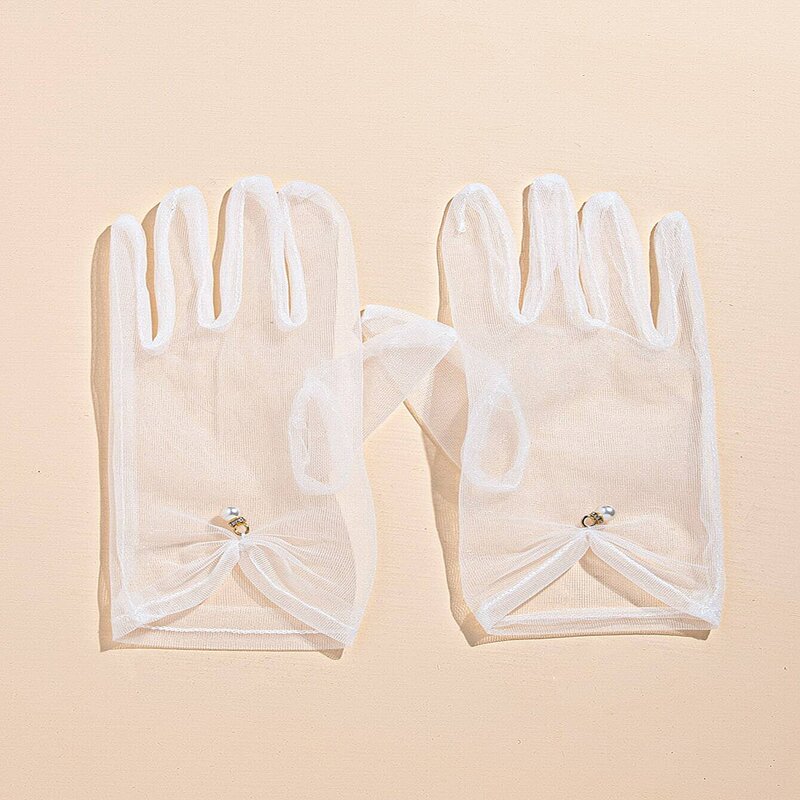 

Faux Pearl Decor Gloves, White
