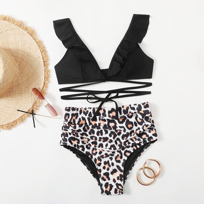 

Leopard High Waist Bikini Swimsuit, Multicolor