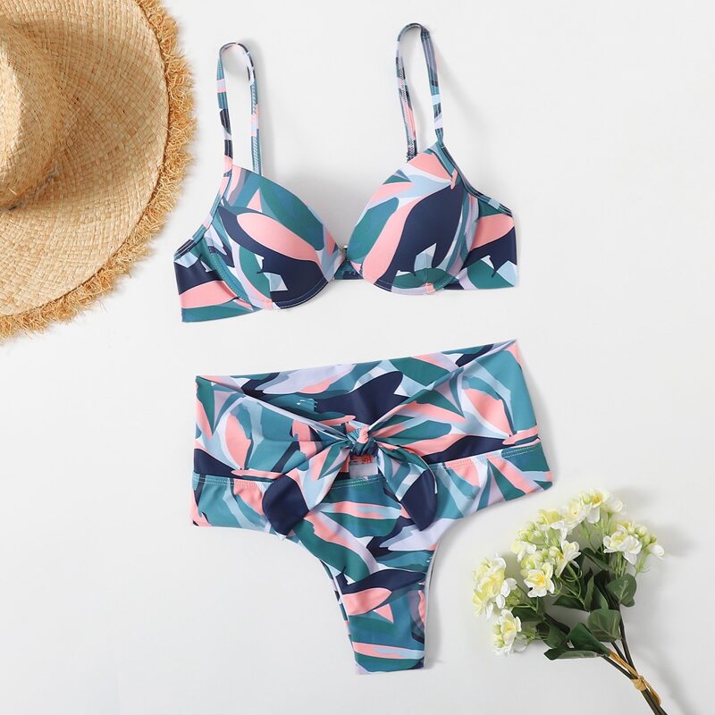 

Allover Print Knot Bikini Swimsuit, Multicolor