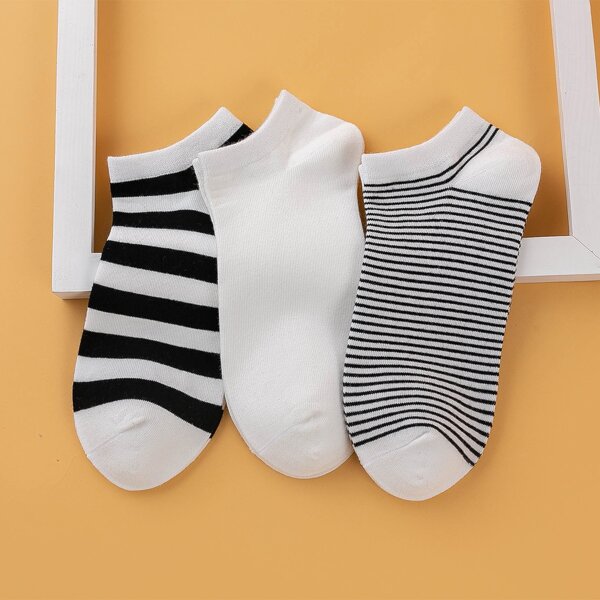 

3pairs Striped Print Ankle Socks, Multicolor