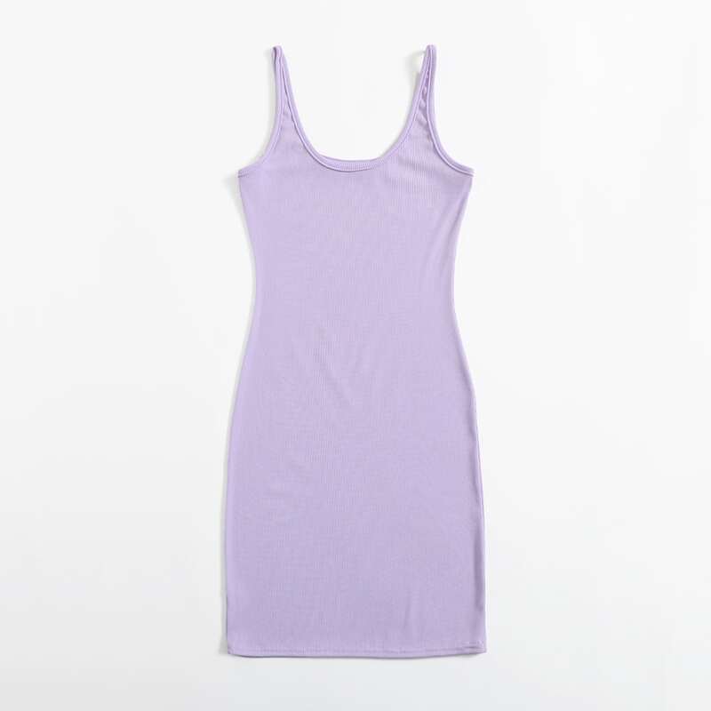 

Solid Ribbed Bodysuit Dress, Lilac purple