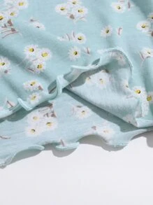 SHEIN MOD 花卉生菜邊T恤 - 薄荷藍 - 查看 4