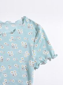 SHEIN MOD 花卉生菜邊T恤 - 薄荷藍 - 查看 5