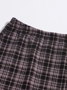 SHEIN Essnce Split Hem Plaid Skirt - Multicolor - View 3