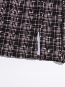 SHEIN Essnce Split Hem Plaid Skirt - Multicolor - View 4
