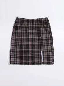 SHEIN Essnce Split Hem Plaid Skirt - Multicolor - View 5