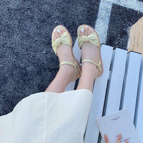 

Knot Design Ankle Strap Sandals, Yellow