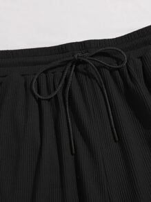 SHEIN EZwear Bộ thời trang Plus Size Dây kéo màu trơn Giải trí - màu đen - Xem 4