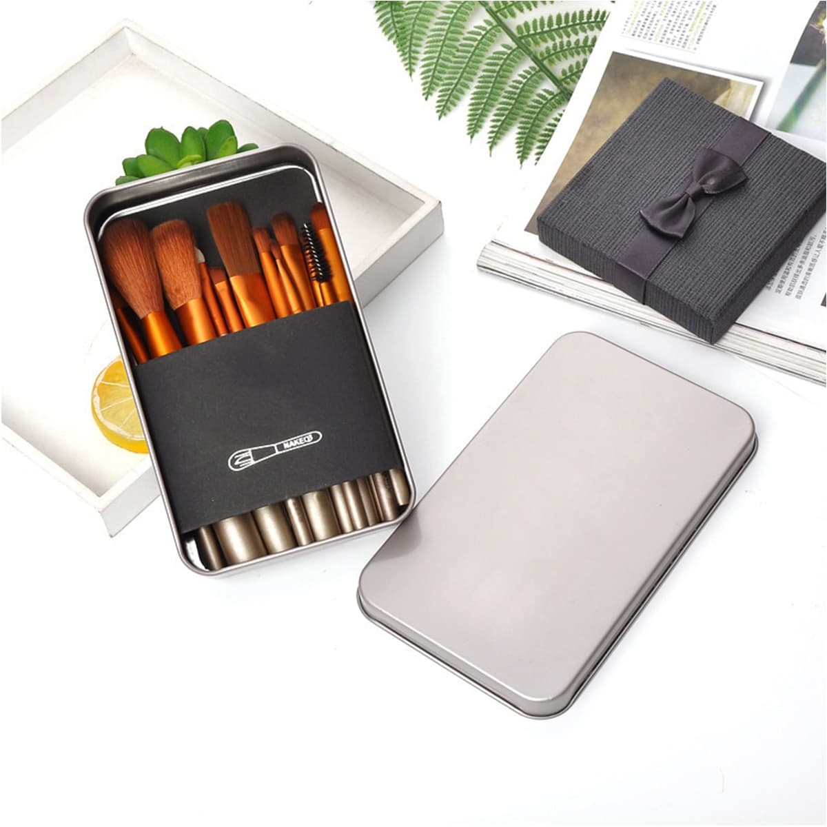 

12pcs Short Makeup Brush Set, Brown