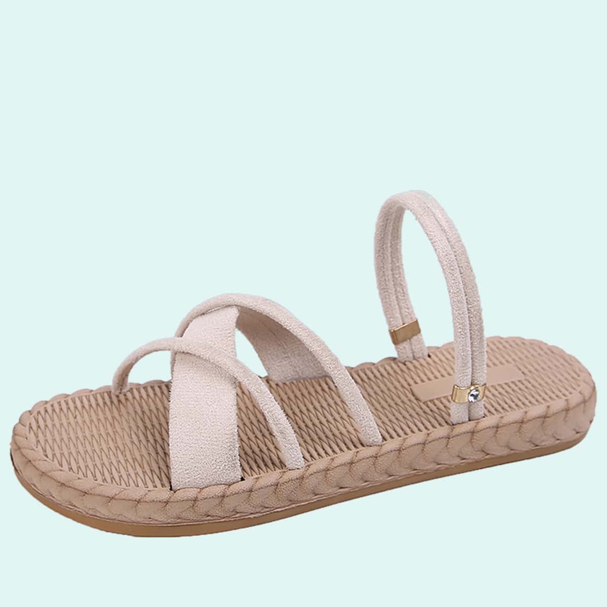 

Criss Cross Strap Flat Sandals, Beige