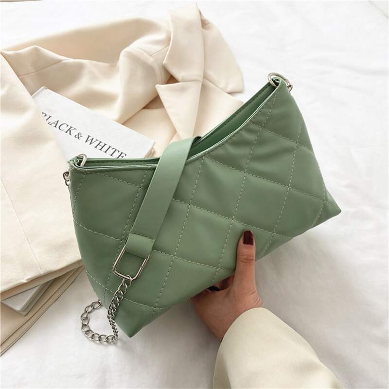 

Quilted Chain Crossbody Bag, Mint green