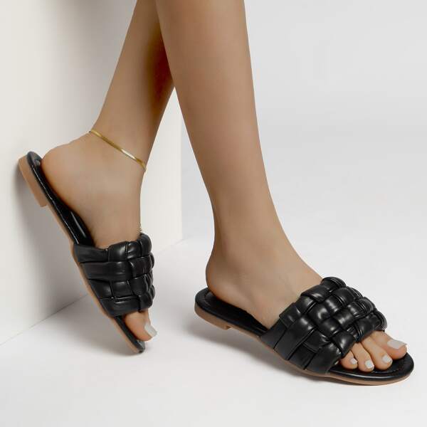 

Woven Slide Sandals, Black