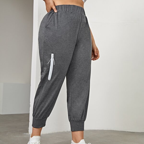 

Plus Zip Crop Sports Pants, Dark grey