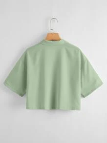 Solid Lapel Neck Blouse - Lime Green - View 2