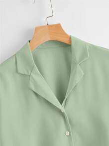 Solid Lapel Neck Blouse - Lime Green - View 3