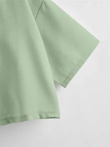 Solid Lapel Neck Blouse - Lime Green - View 4