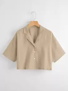 SHEIN LUNE Solid Lapel Neck Blouse - Coffee Brown - View 1
