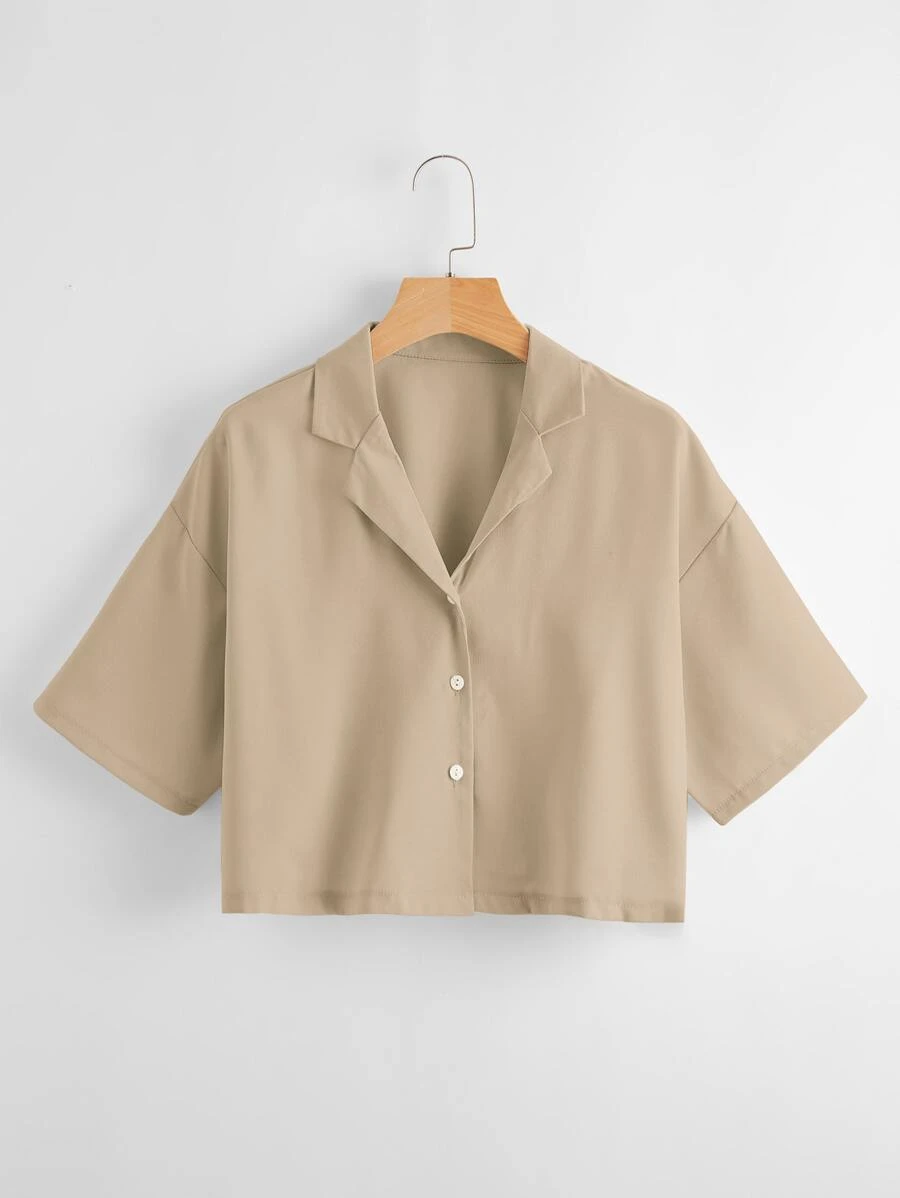 SHEIN LUNE Solid Lapel Neck Blouse - Coffee Brown - View 1