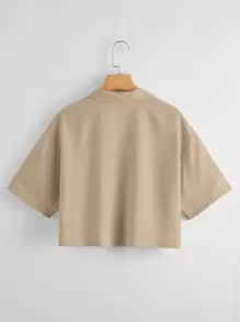 SHEIN LUNE Solid Lapel Neck Blouse - Coffee Brown - View 2