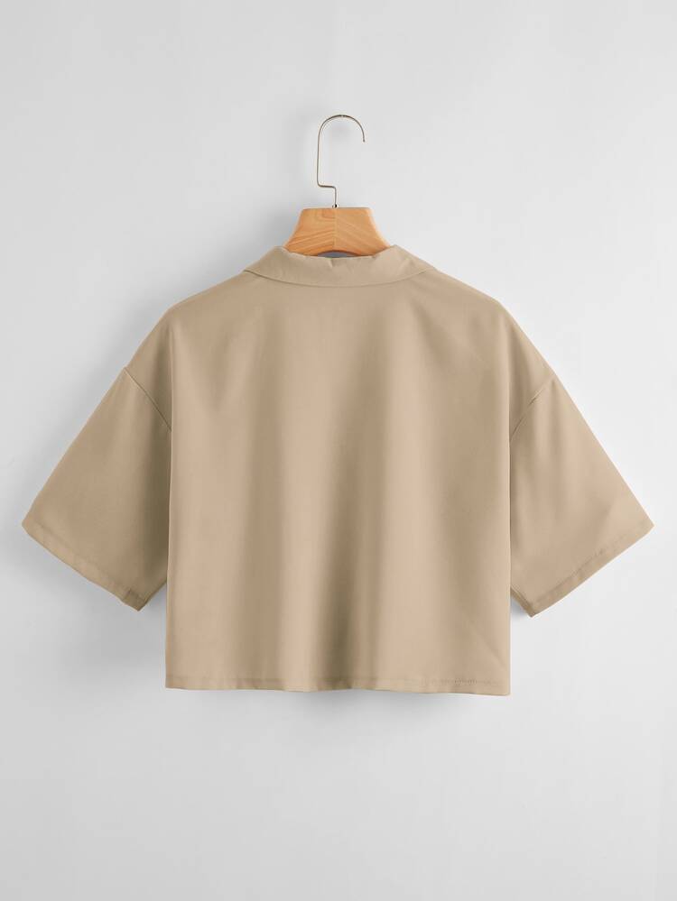 SHEIN LUNE Solid Lapel Neck Blouse - Coffee Brown - View 2