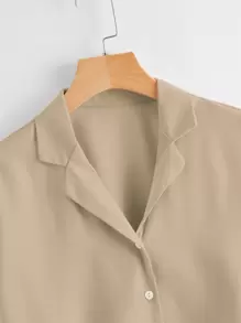 SHEIN LUNE Solid Lapel Neck Blouse - Coffee Brown - View 3
